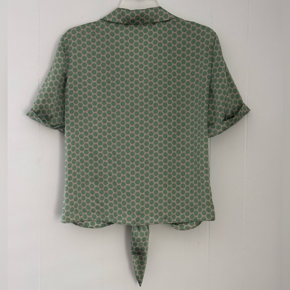 MNG Suit Women's Polka Dot Cuffed Short Sleeve Tie Front Blouse Size Large - Picture 7 of 8